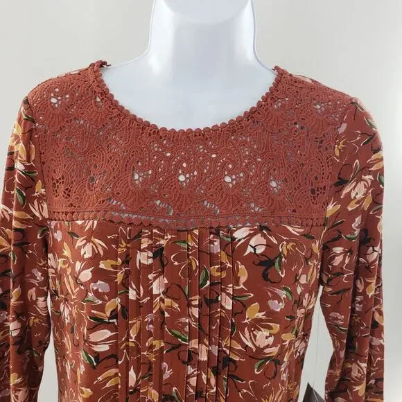 Daniel Rainn Crochet pleated lace trim long sleeve shirt Stitch Fix Size PS - Picture 3 of 9